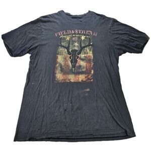 Field & Stream T-Shirt Mens XL Antler Skull American Flag Shirt Faded Distressed